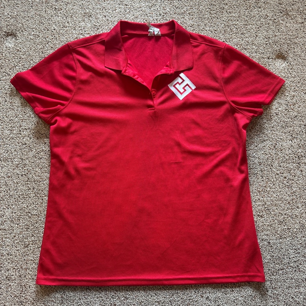 Red “The Clubhouse” polo shirt